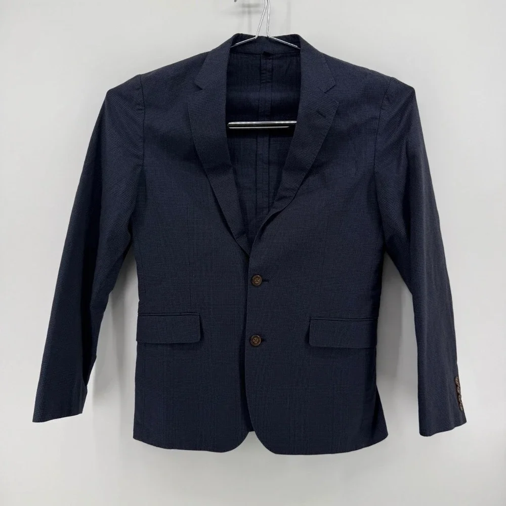 J.Crew Ludlow Blazer Mens 38R (M) Slim Fit Cotton Linen Blue Micro-Check